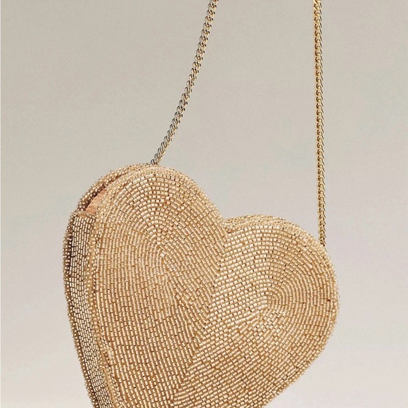 NEW Anthropologie Maeve Gold Heart Beaded Crossbody bag - Picture 2 of 3